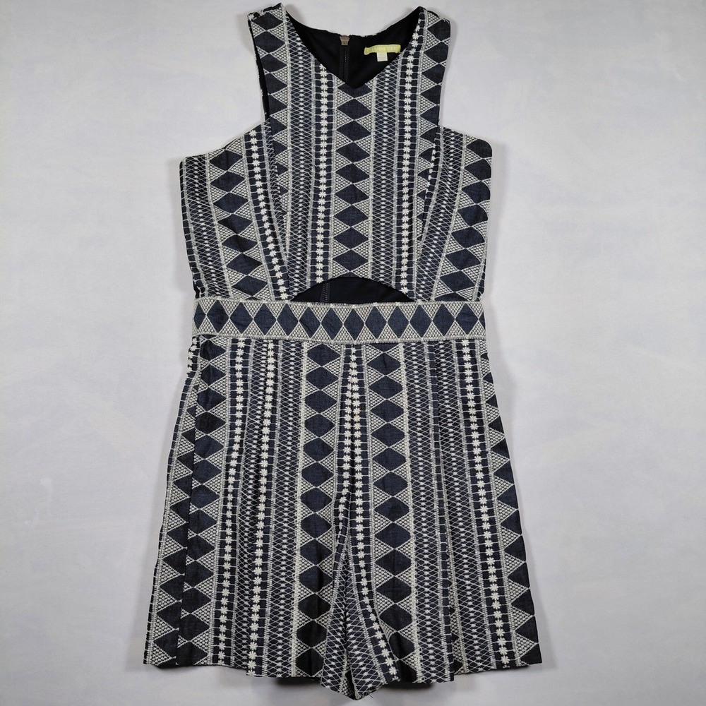 Gianni Bini XS Blue Geometric Embroidered Sleeveless Cutout Romper Jumpsuit